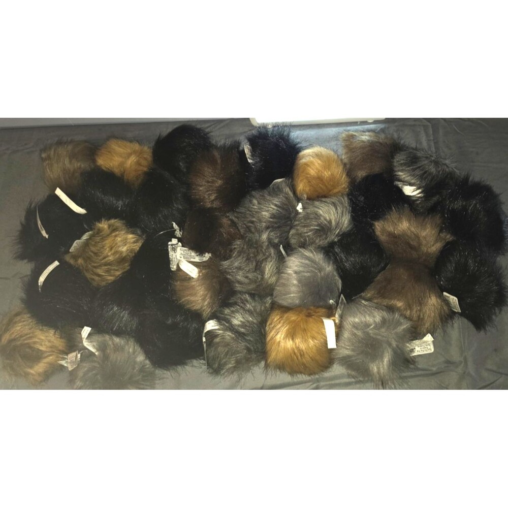 Huge Lot of 33 Faux Pom Pom's Craft Approx 4" Across Black Brown Gray New